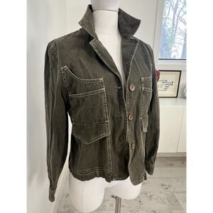 J. Jill Green Canvas Jacket 100% Cotton Military Style Cool